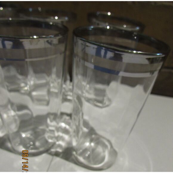 VINTAGE JUICE GLASSES SET OF 6 SILVER TRIM 4" - Picture 4 of 7